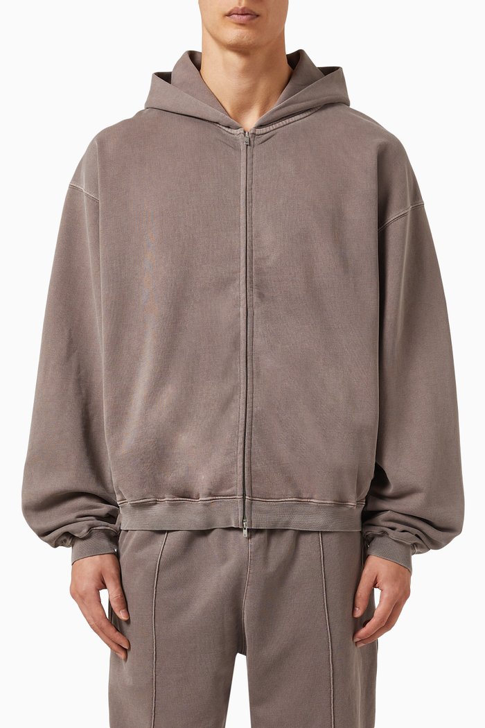 

Initial Zip-up Hoodie in Cotton, Grey