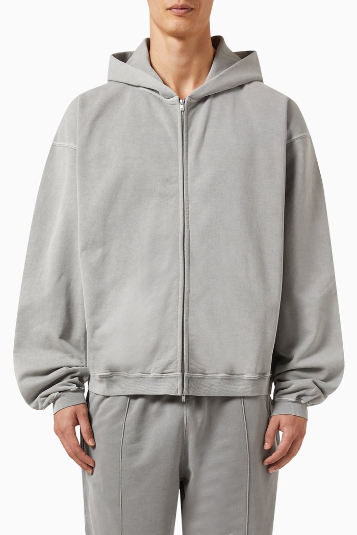 

Initial Zip-up Hoodie in Cotton, Grey