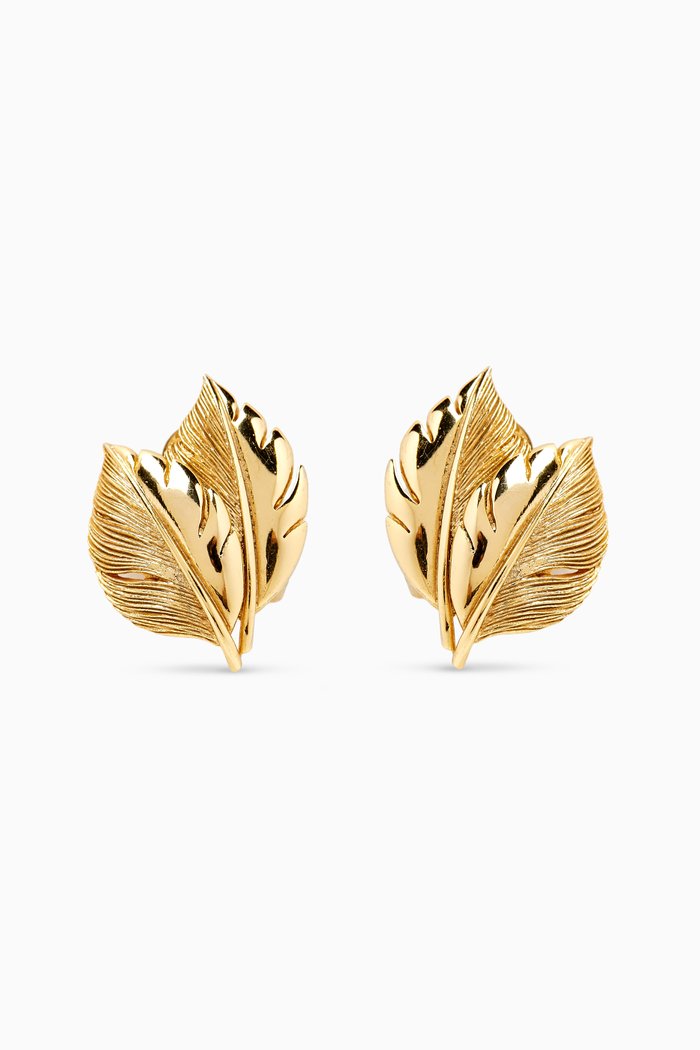 

1980s Vintage Clip-on Leaves Earrings, Gold