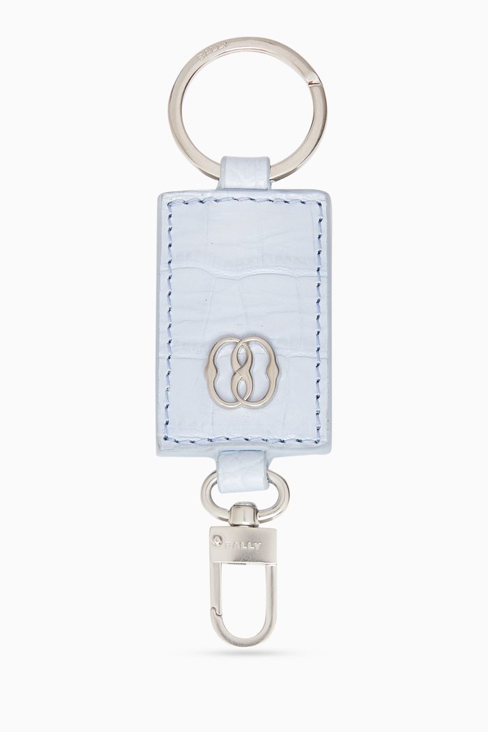 

Emblem Keyring in Croc-embossed Leather, Blue