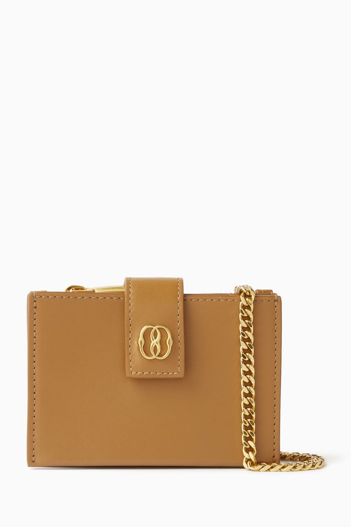 

Emblem Accordion Business Card Holder in Calfskin Leather, Brown
