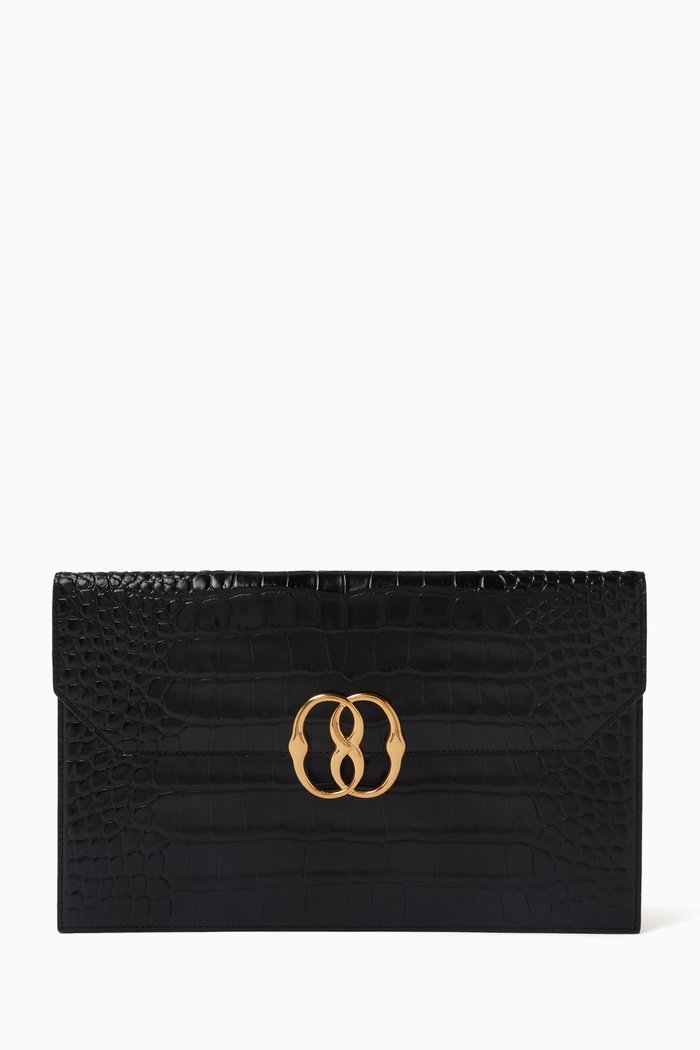 

Emblem Clutch in Croc-embossed Leather, Black