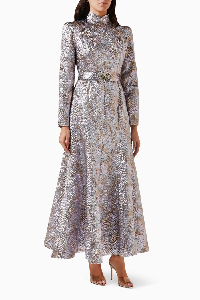 

Briella Dress in Metallic Jacquard, Purple