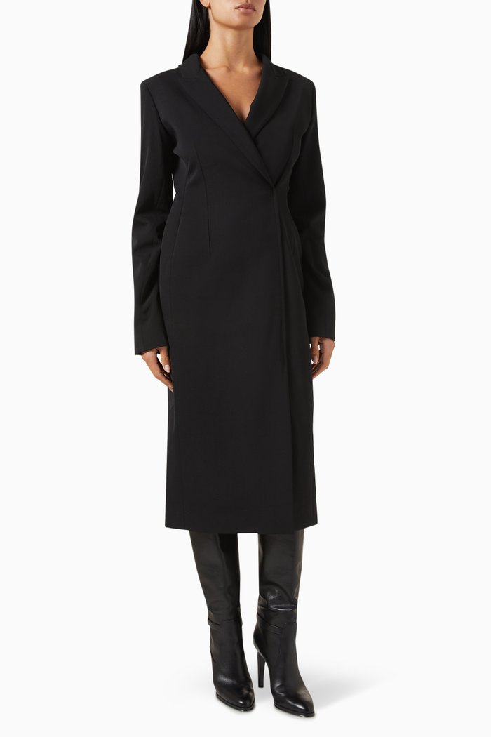 

Tailored Midi Dress in Wool-gabardine, Black