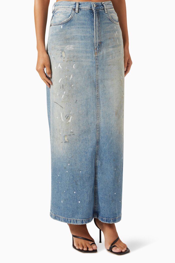 

Philo Trafalgar Midi Skirt in Cotton-blend Denim, Blue