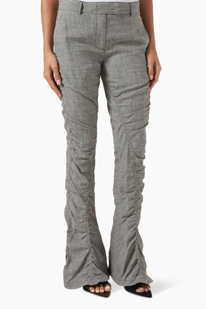 Pinstripe Fluid Trousers in Linen-blend, Grey
