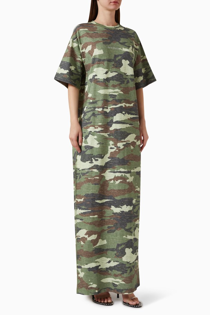 

Camouflage-print Maxi Dress in Cotton, Green