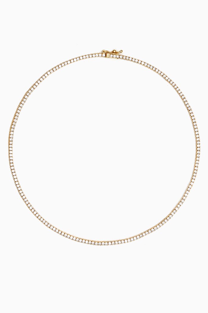 

Four Prong Tennis Necklace in 14kt Gold-plates Brass, Yellow