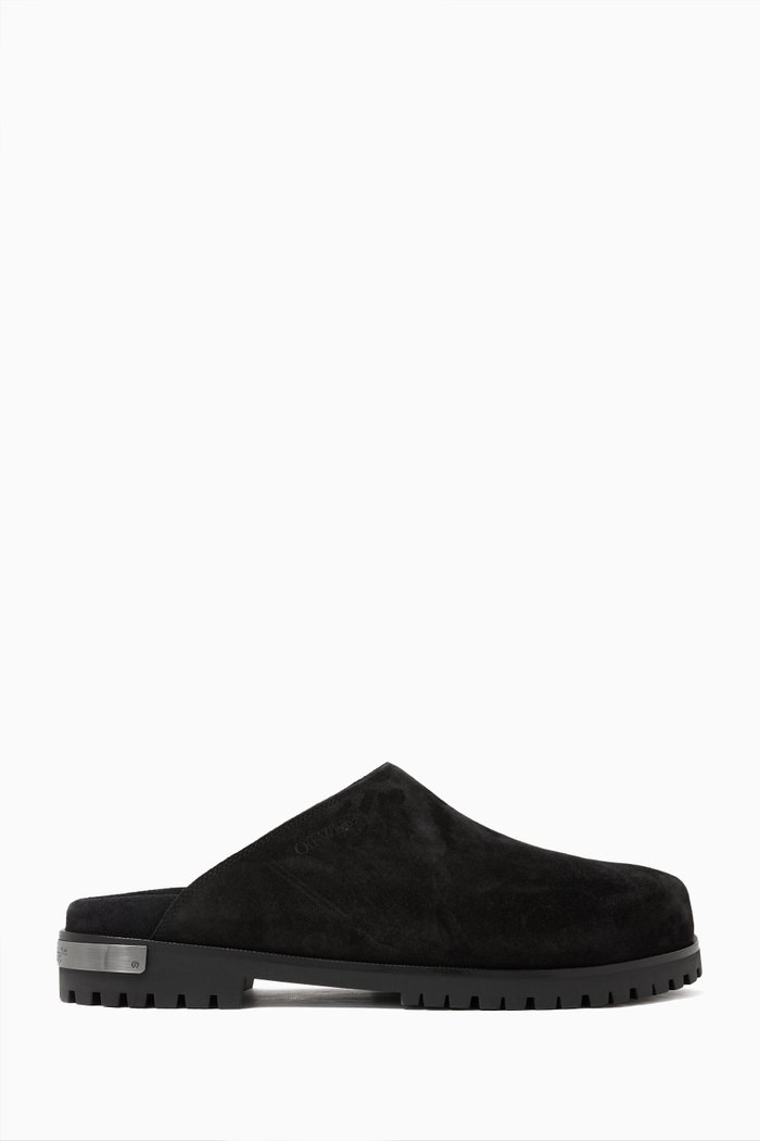 

Metal Logo Clogs in Suede, Black