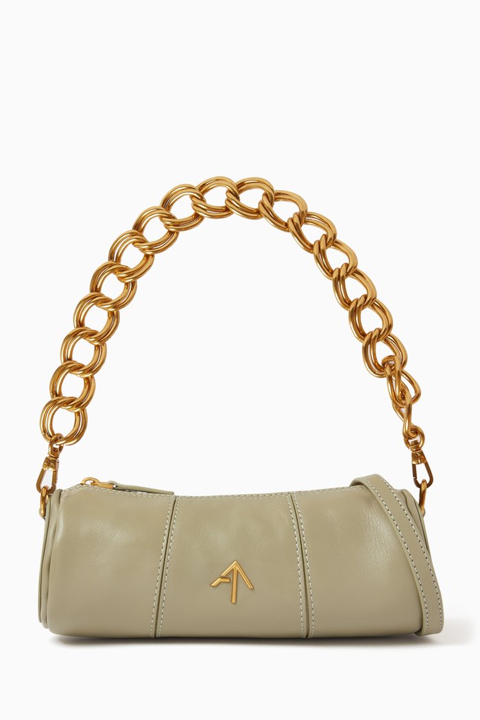 

Mini Cylinder Shoulder Bag in Calf Leather, Green