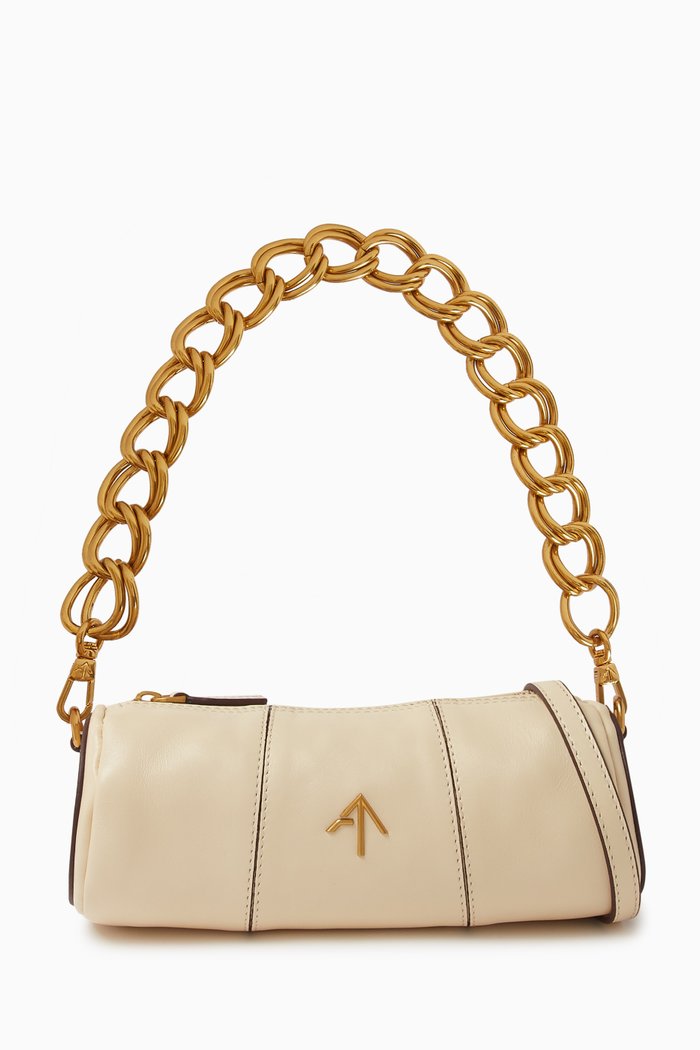 

Mini Cylinder Shoulder Bag in Calf Leather, White