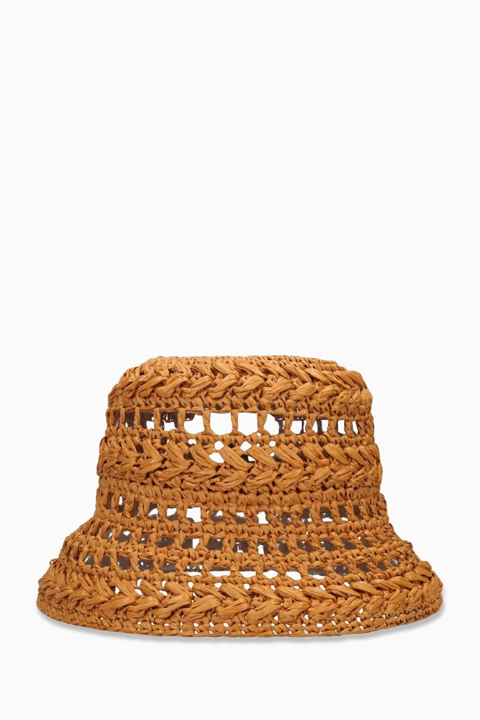 

Adito Bucket Hat in Woven Raffia, Brown