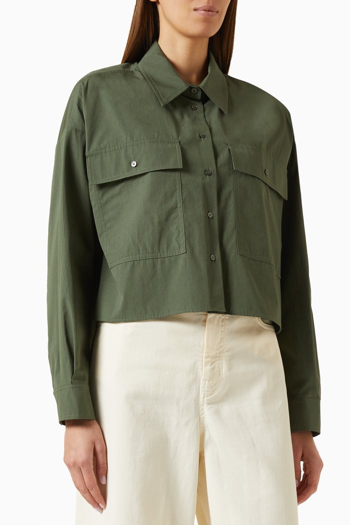 

Carter Cropped Shirt in Cotton, Green