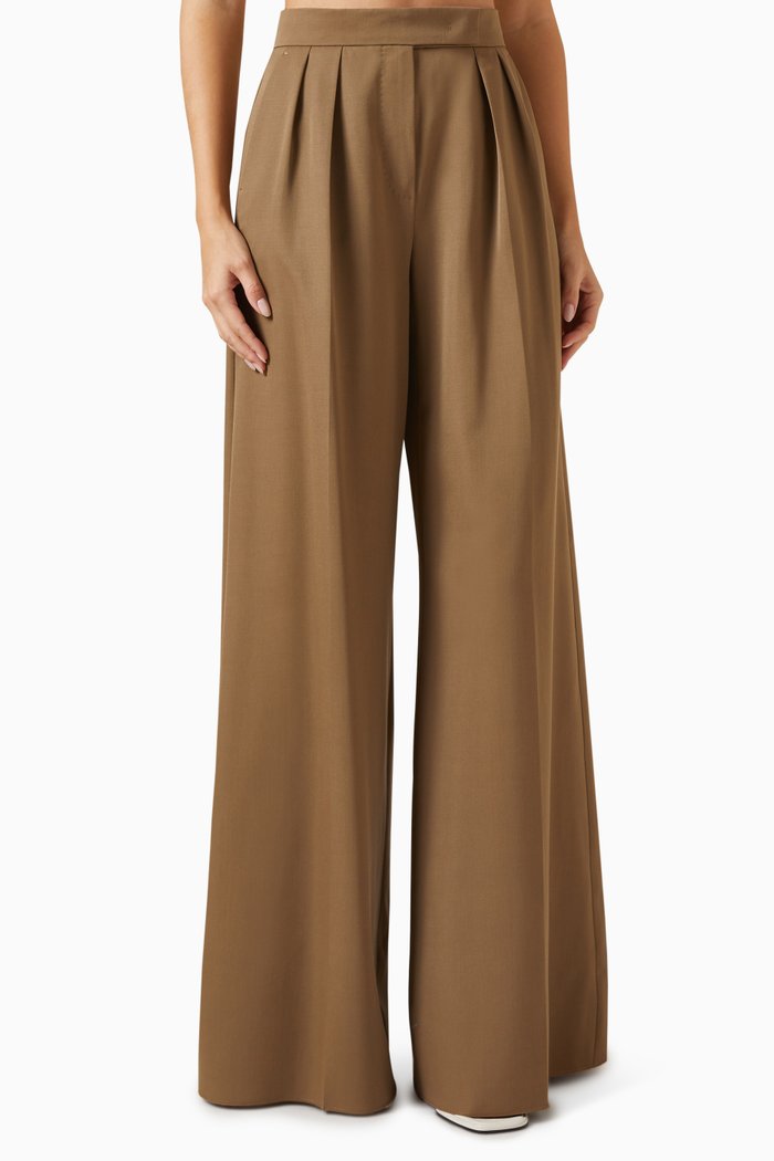 

Libbra Wide-leg Pants in Wool Gabardine, Brown
