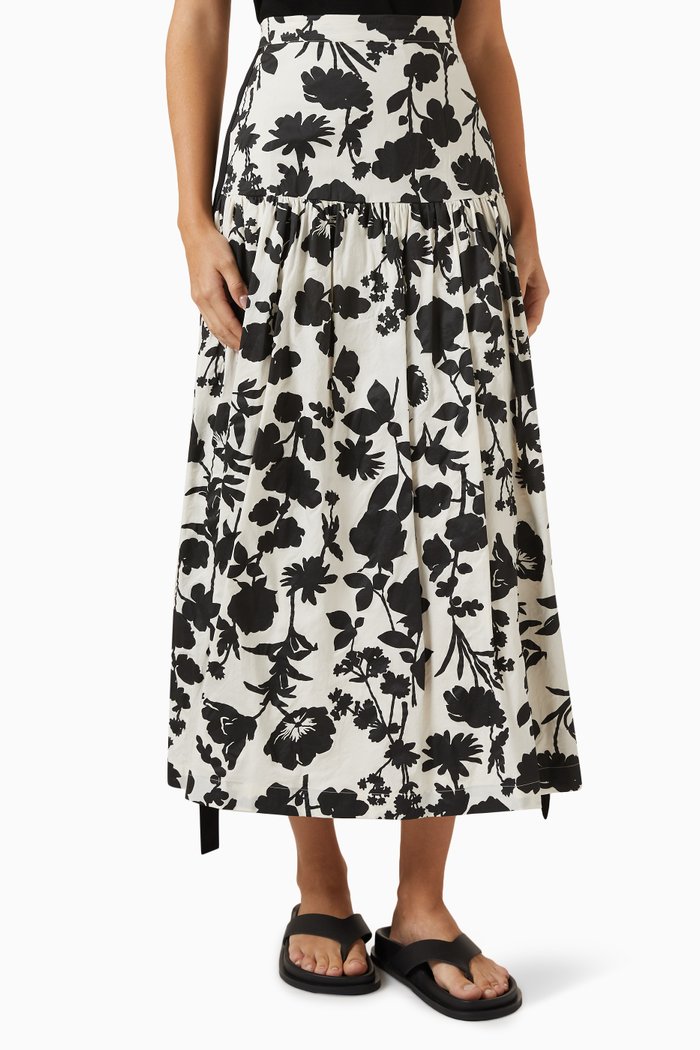 

Udente Long Skirt in Printed Cotton Satin, Multicolour