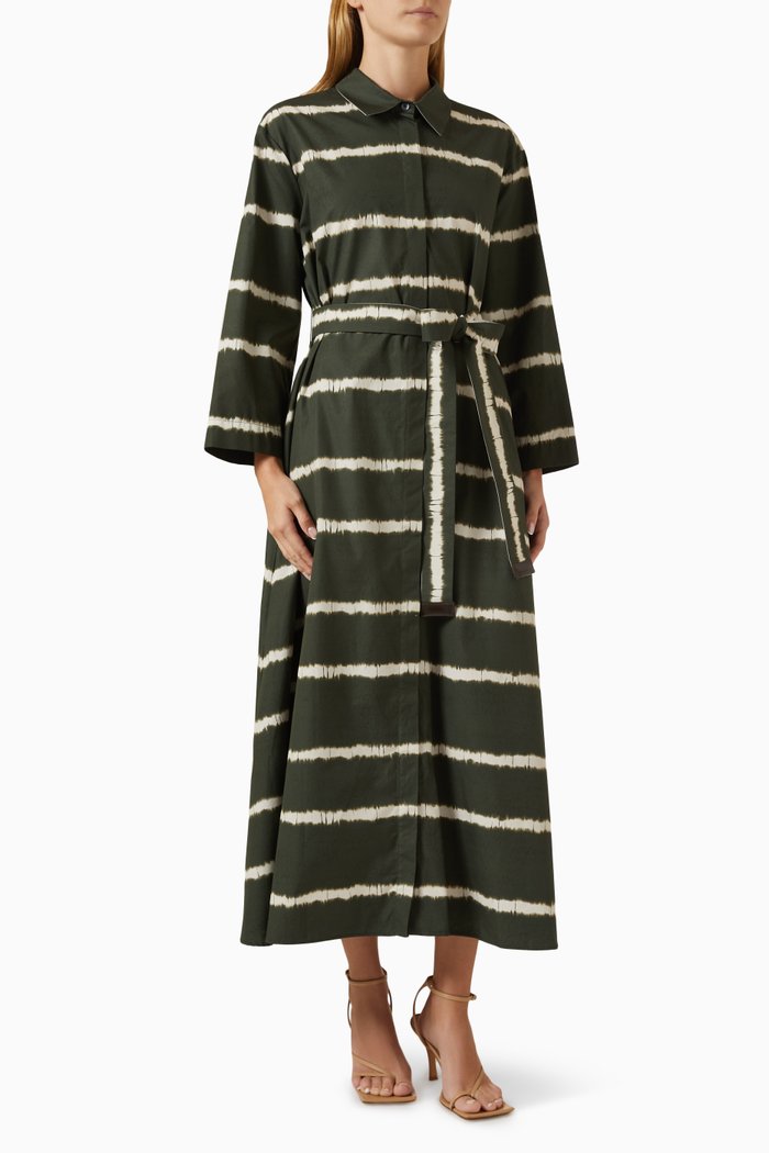 Olanda Shirt Dress in Printed Poplin, Green