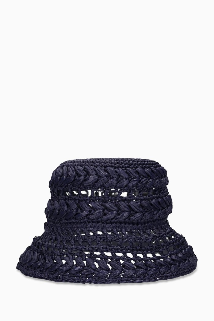 

Adito Bucket Hat in Woven Raffia, Blue