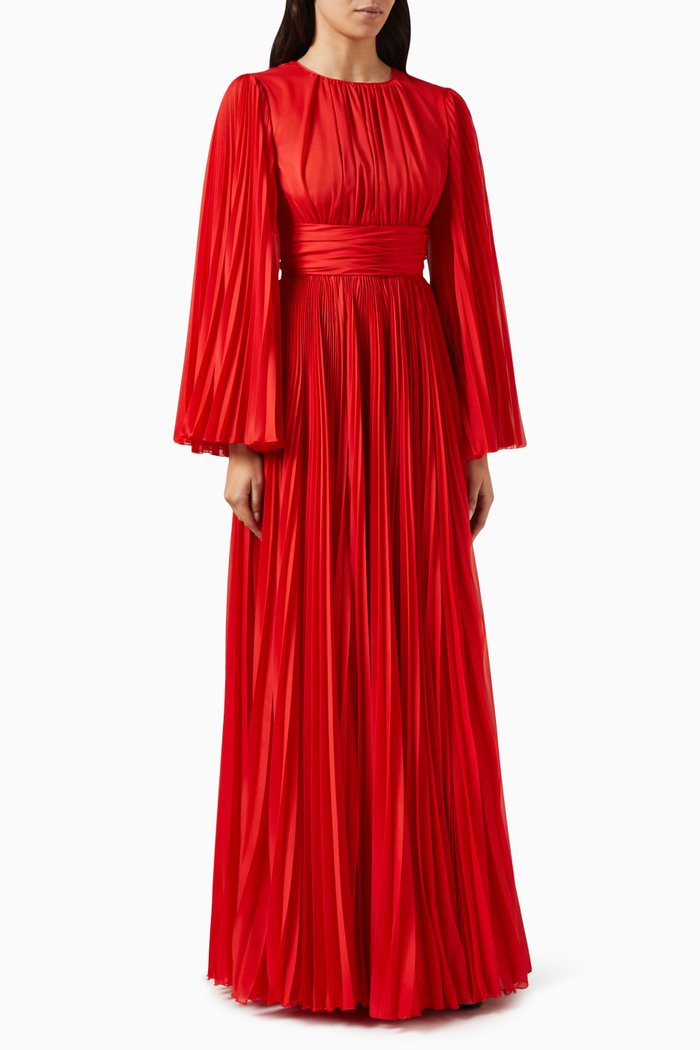Bell Sleeve Maxi Dress in Chiffon, Red