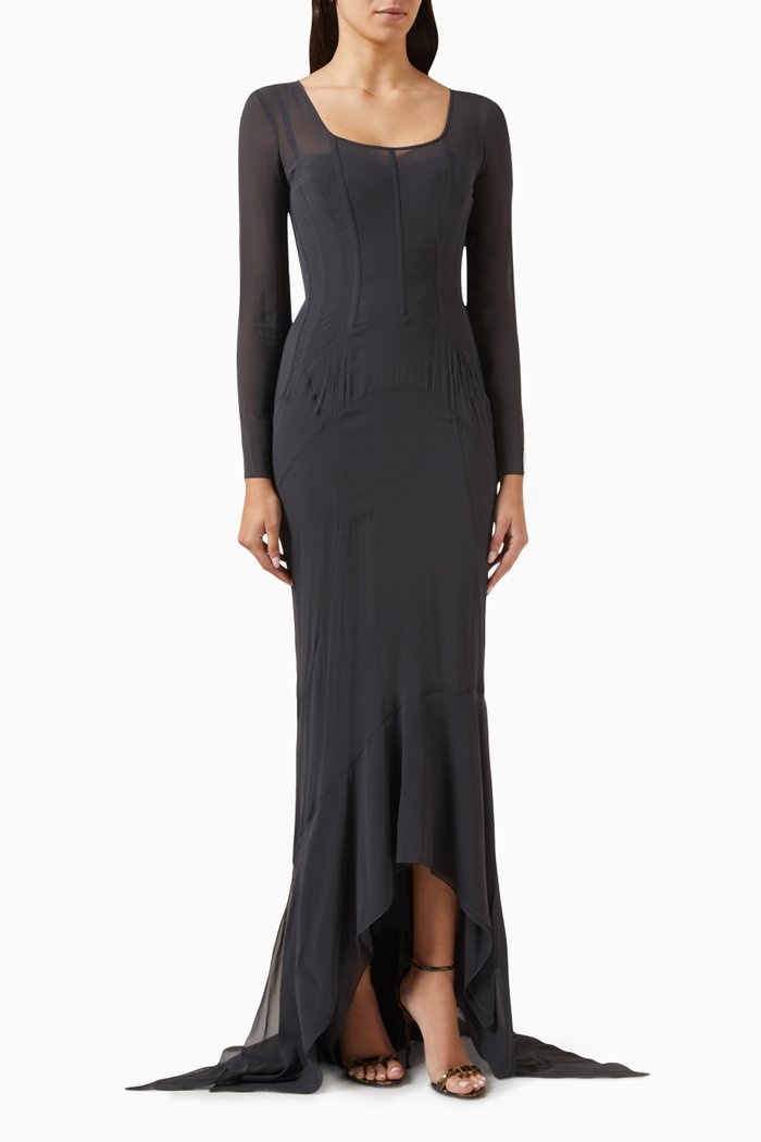 

Sequinned Draped Maxi Dress, Grey