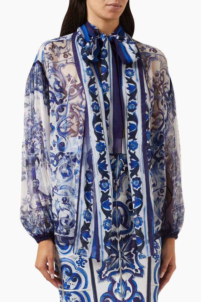 

Majolica Print Shirt in Silk, Blue