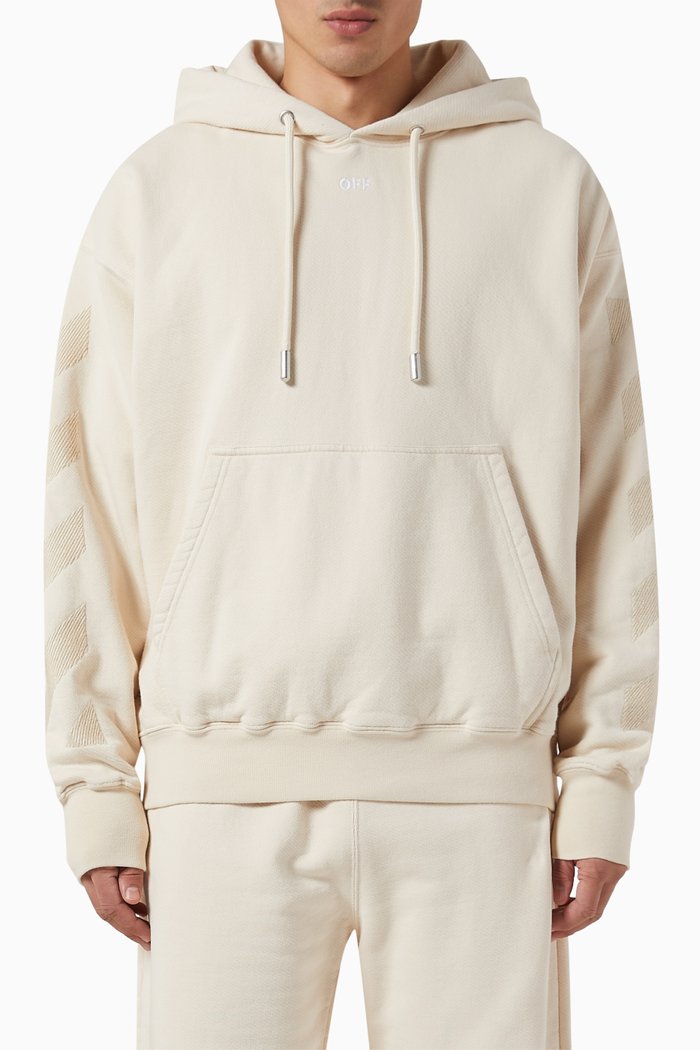 Logo Print Hoodie in Cotton Fleece, Neutral