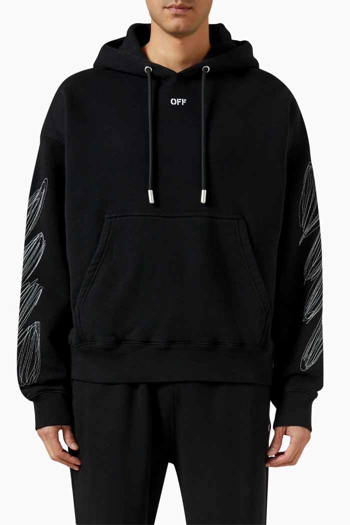 

Scribble Diagonal Hoodie in Cotton, Black