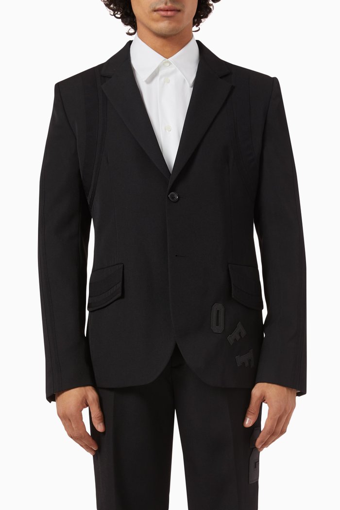 

Formal Varsity Country Jacket in Wool, Black