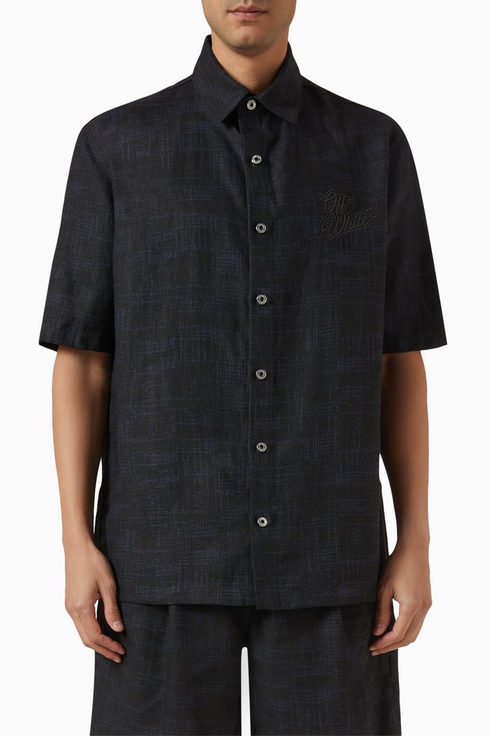 

90s Logo Bowling Shirt in Linen, Black