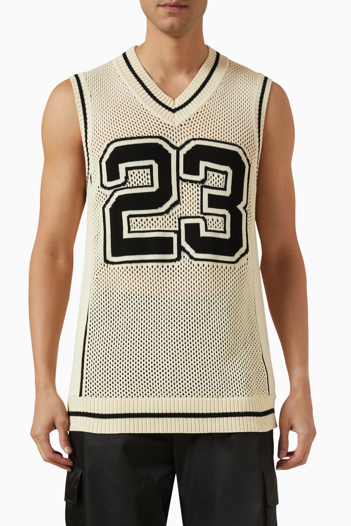 Varsity Knit Tank in Cotton Mesh, Neutral