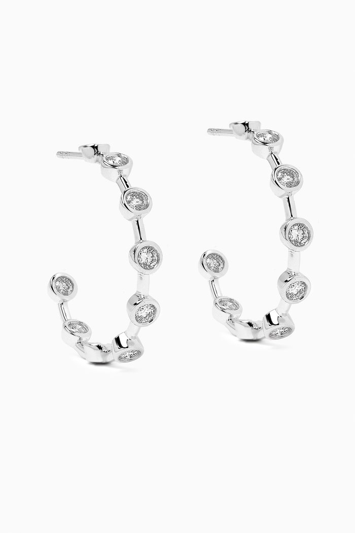 

Bezel Diamond Hoop Earrings in 14kt White Gold, Silver