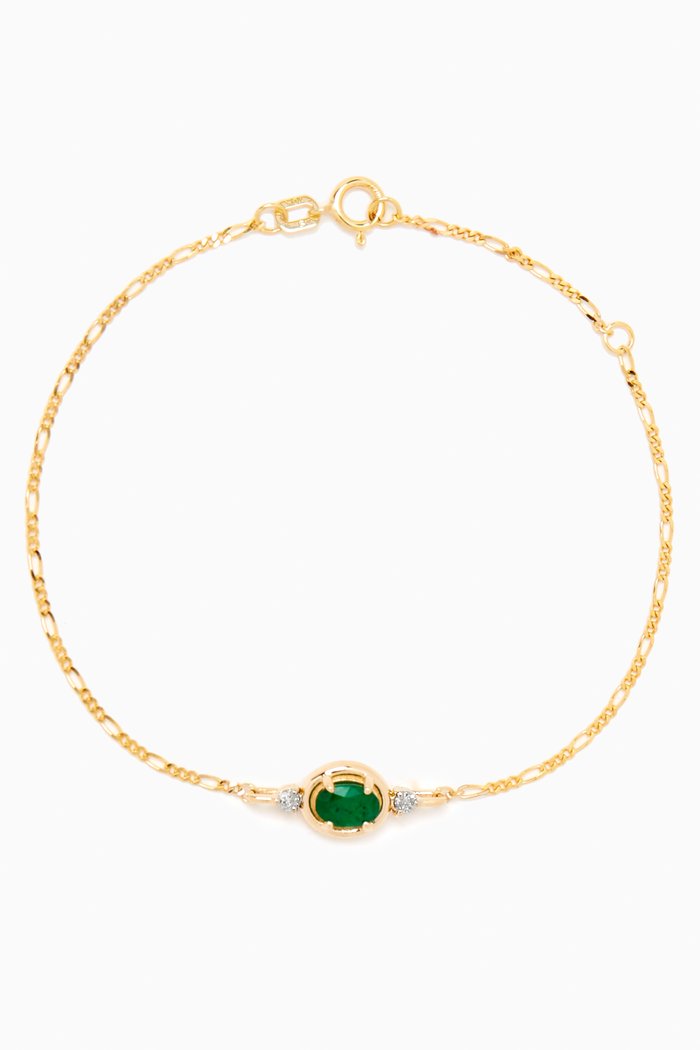 

Emerald & Diamond Bonbon Bracelet in 10kt Gold, Green
