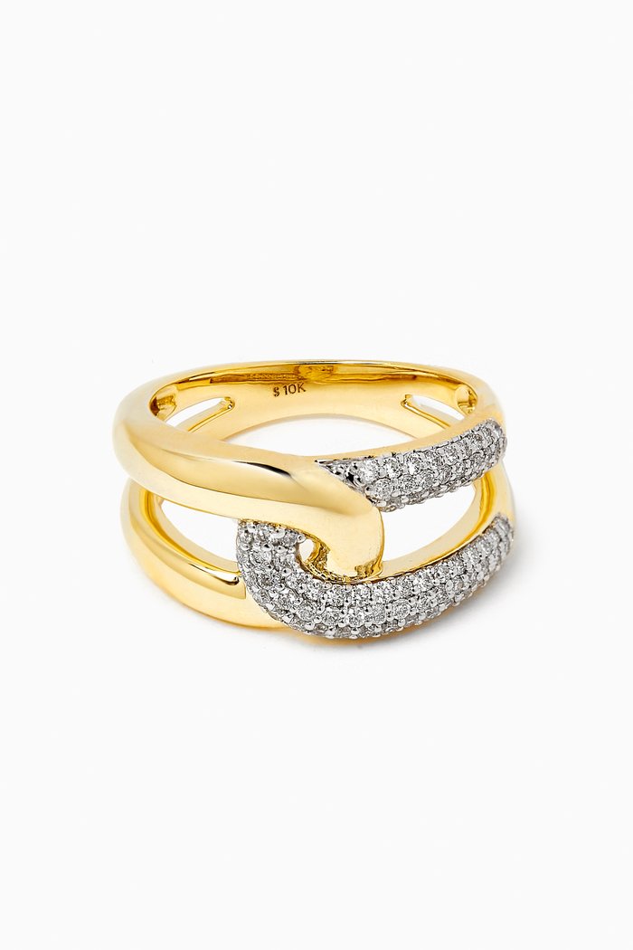 Interlock Pavé Diamond Ring in 10kt Gold, Yellow