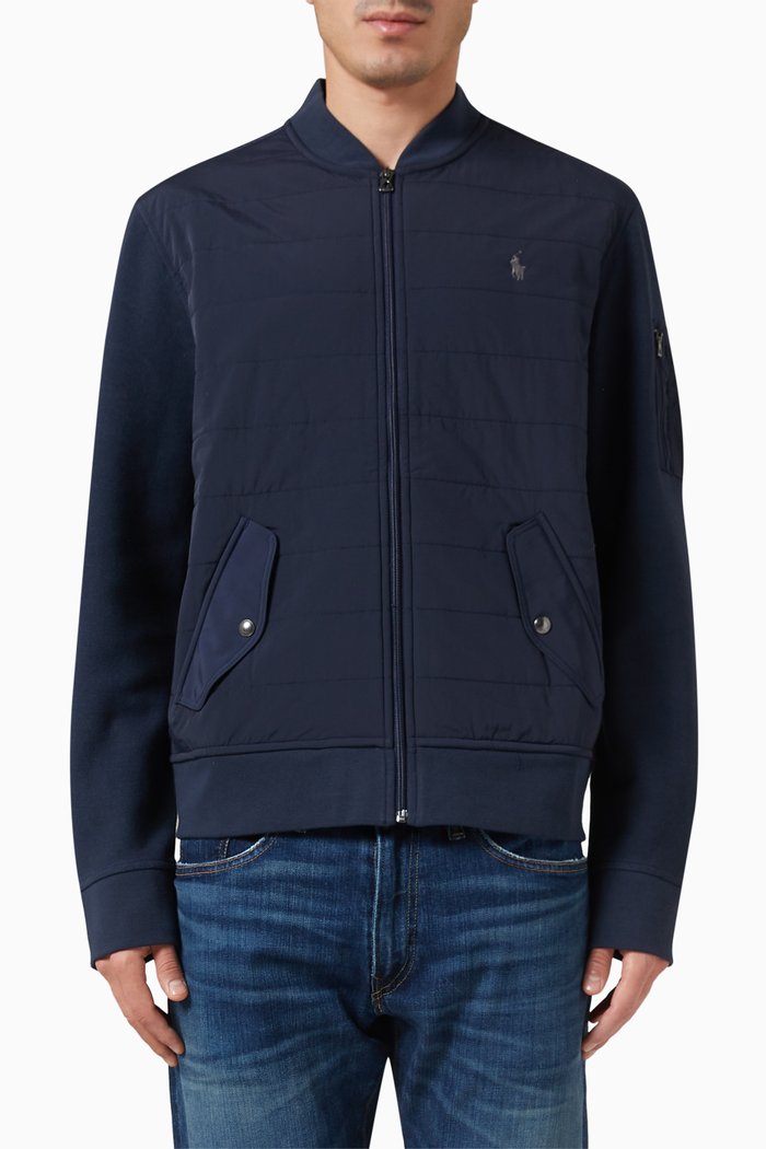 

Hybrid Bomber Jacket in Nylon, Blue