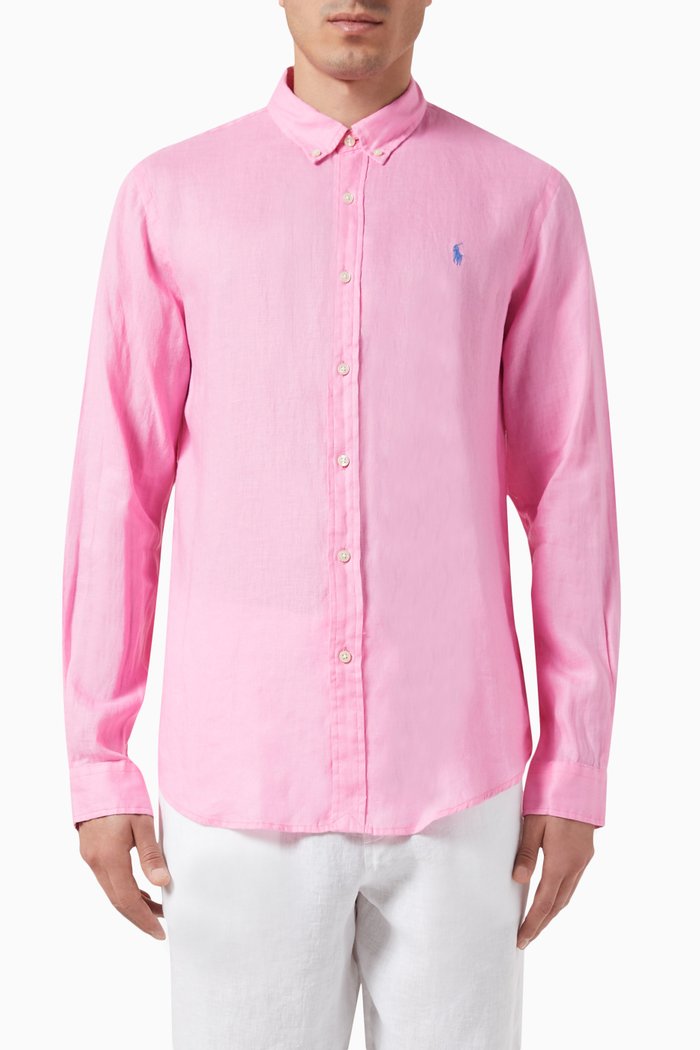 

Logo-embroidered shirt in Linen, Pink