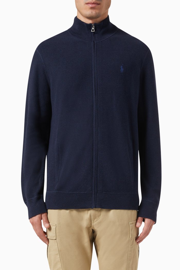 Zipped Sweater in Knit, Blue