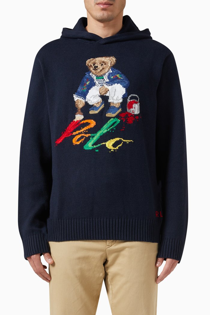 

Bear Logo Hoodie in Cotton, Blue