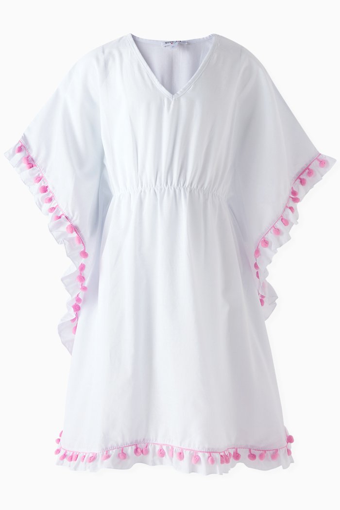 

Pompom Kaftan in Cotton, White