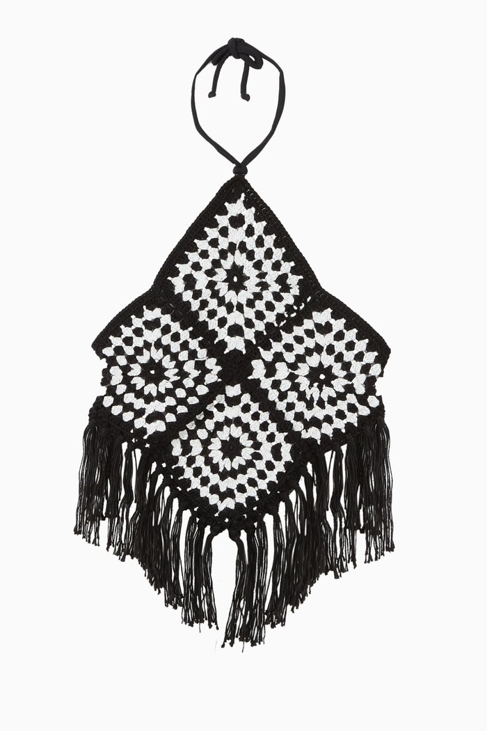 

Printed Crochet Top in Polyamide, Black