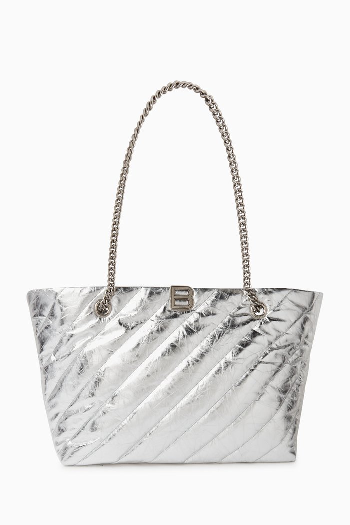 

Medium Crush Carry All Tote Bag in Metallized Leather, Silver