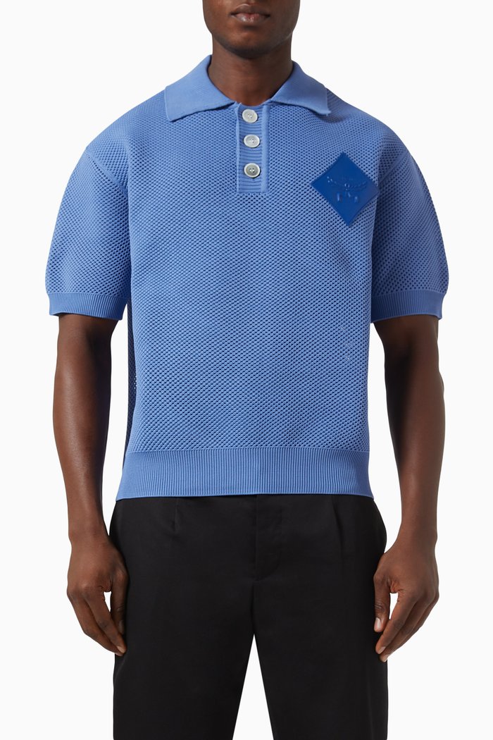 

Logo-patch Knitted Polo Shirt, Blue