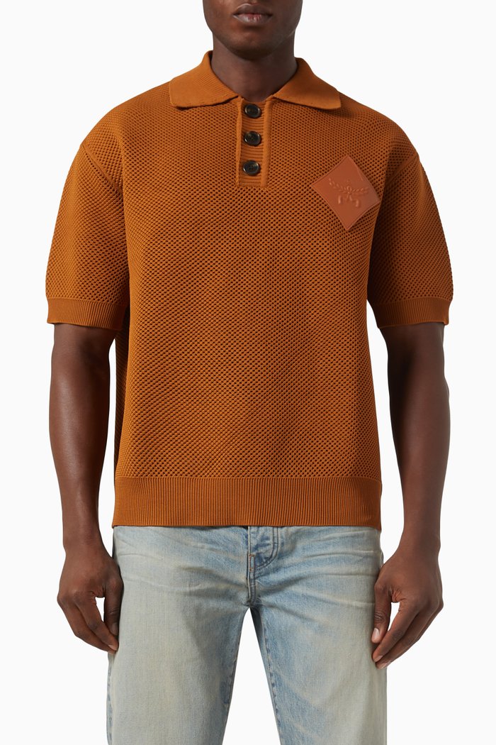 

Logo-patch Knitted Polo Shirt, Brown