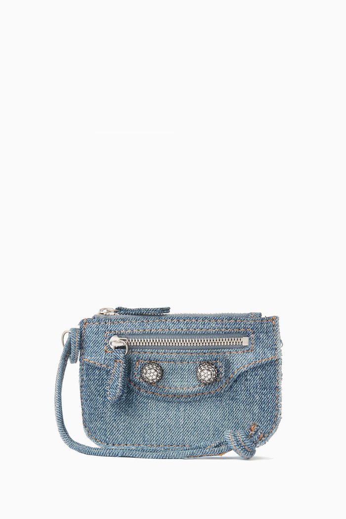 

Le Cagole Coin Holder in Frayed Denim, Blue