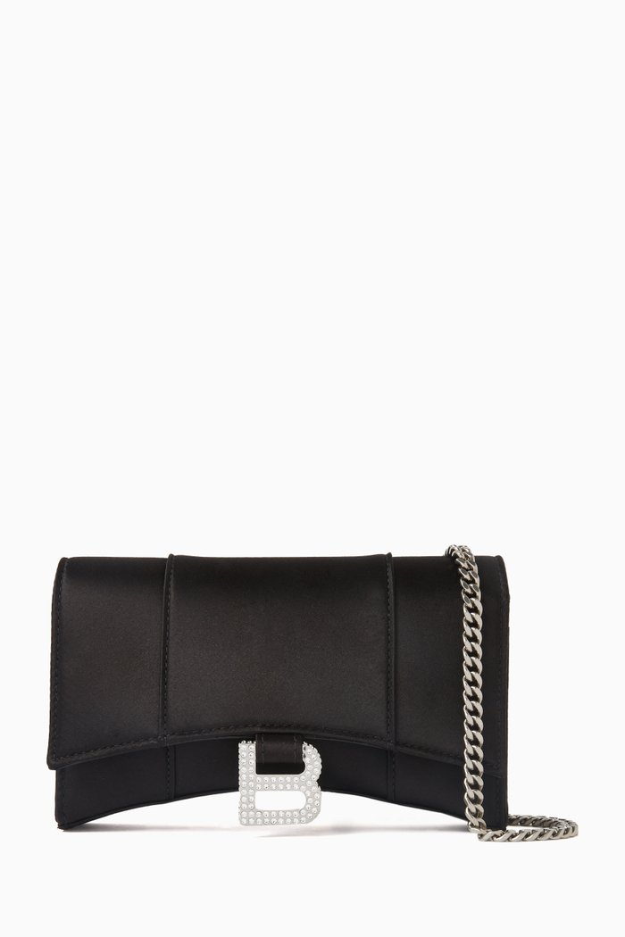 Hourglass Wallet on Chain in Satin, Black