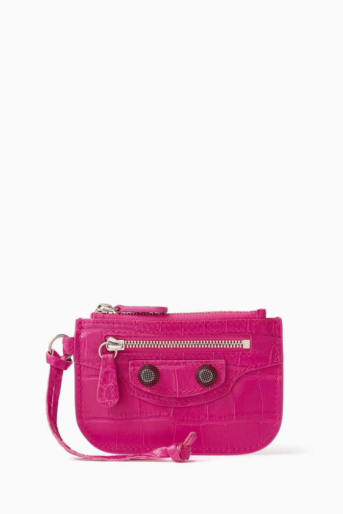

Le Cagole Coin Holder in Croc-embossed Leather, Pink