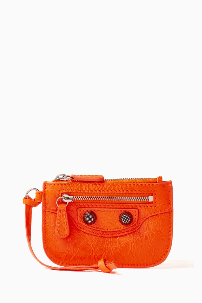 Le Cagole Coin Holder in Leather, Orange