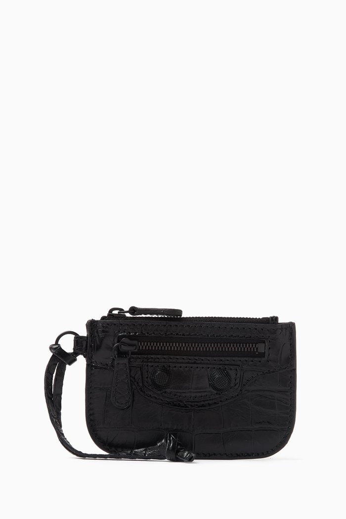 

Le Cagole Coin Holder in Croc-embossed Leather, Black