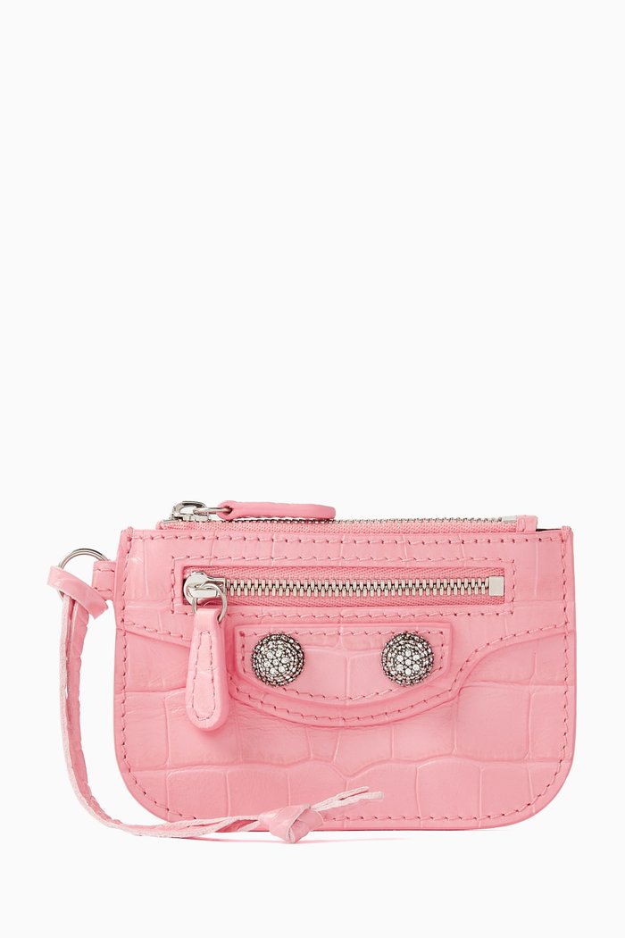 

Le Cagole Coin Holder in Croc-embossed Leather, Pink