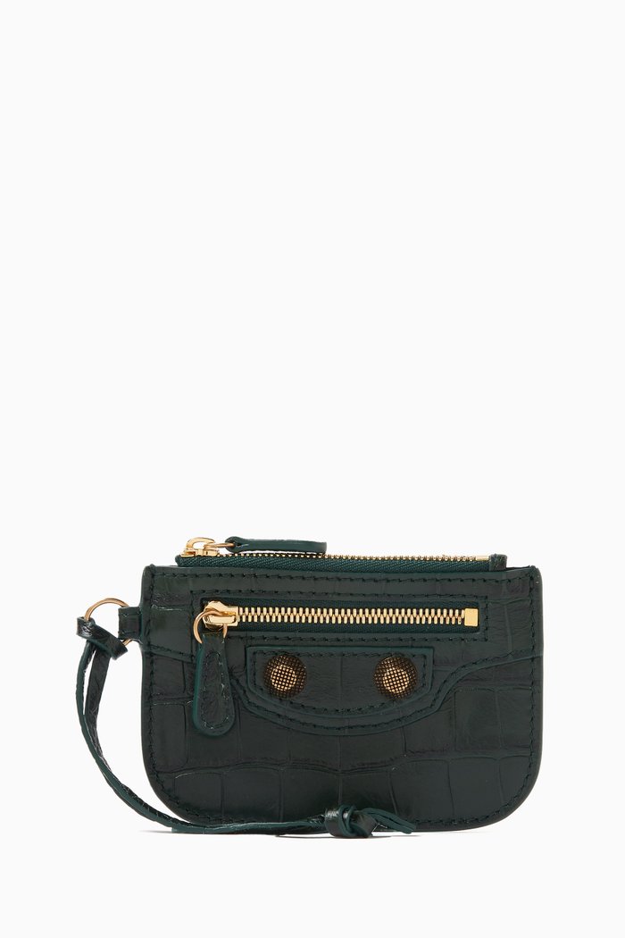 Le Cagole Coin Holder in Croc-embossed Leather, Green