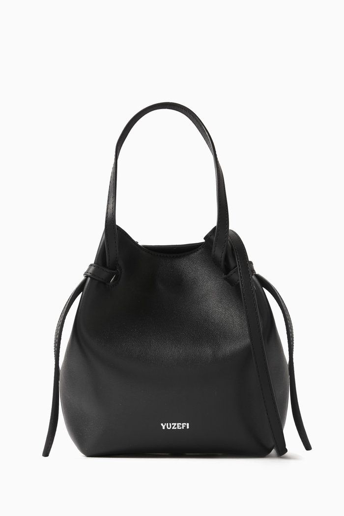 Bulb Bucket Bag in Smooth Leather, Black