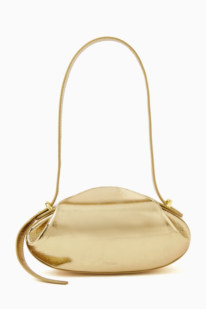 Small Dinner Roll Shoulder Bag in Smooth Leather, Gold